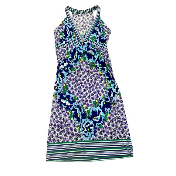 Roberto Cavalli Dress XL Floral Stripe Sleeveless‎ Purple Green Boho Y2K Resort - Picture 2 of 16